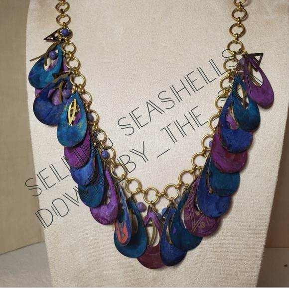 Vintage Jody Coyote Mixed Metal and Paint Peacock Necklace and Earring Set - Picture 9 of 14